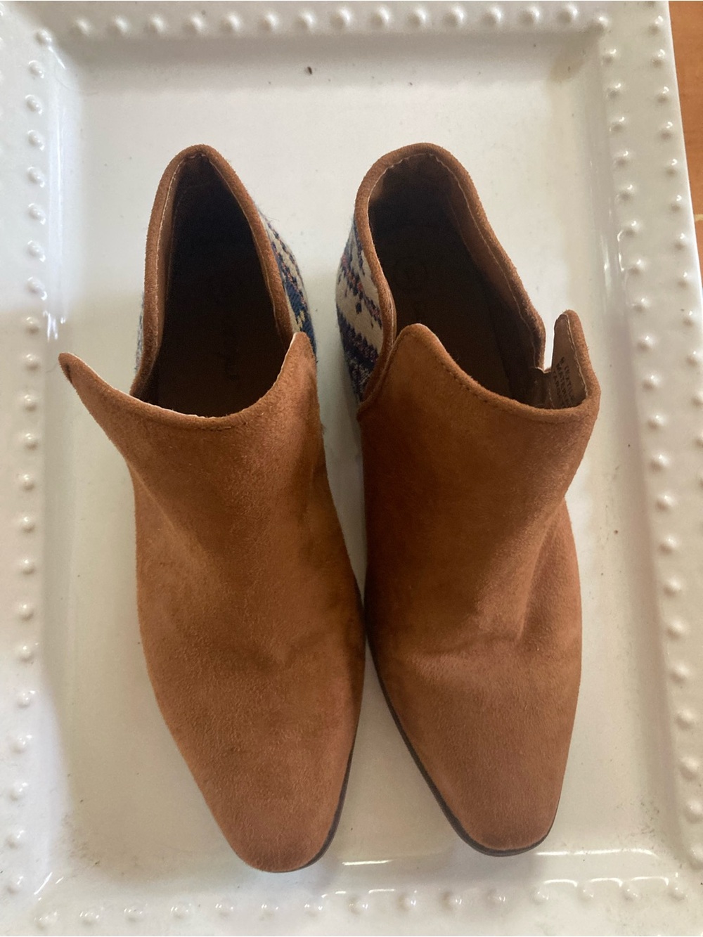 Cat & Jack Brown Suede Slip-On Mules with Patterned Heel